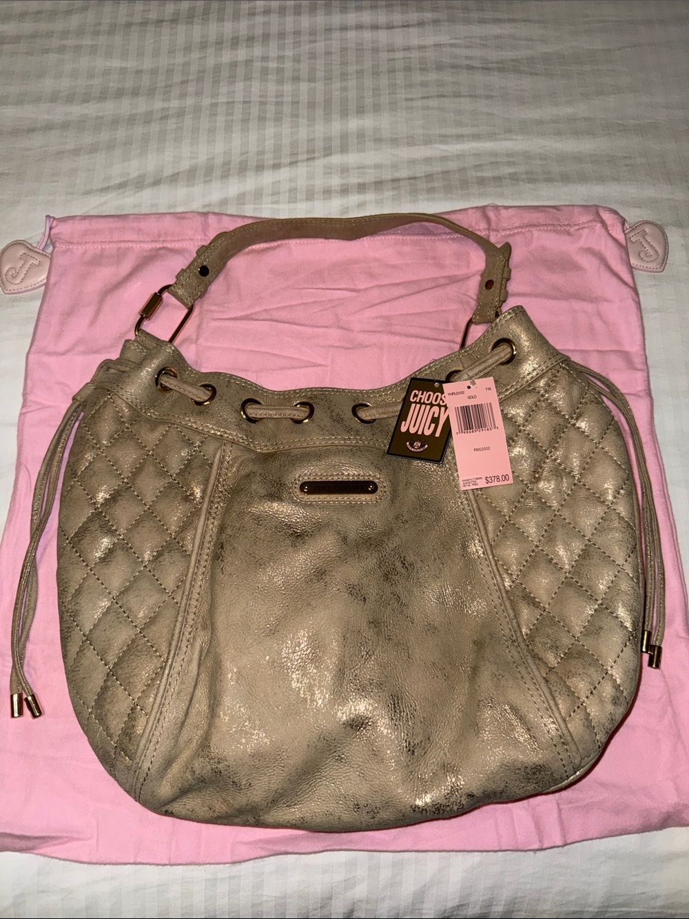 Juicy Metallic Gold Quilted Shoulder Bag NEW